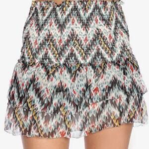 Isabel Marant Etoile Brinley Silk Chiffon Tiered Smocked Chevron Mini Skirt 38 M